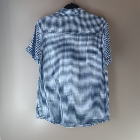 Hudson's Men's New! Saint Blue & White Checked Short Sleeve Button Shirt, Sm - Picture 7 of 16